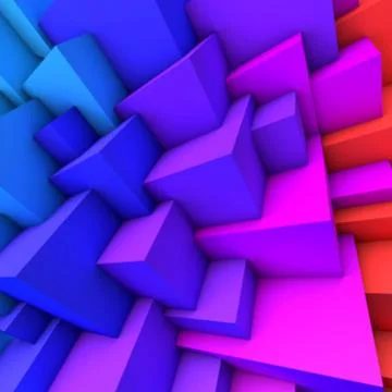 Abstract background with blue to red gradient overlapping cubes Stock Illustration