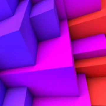 Abstract background with blue to red gradient overlapping cubes Stock Illustration