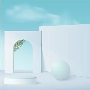 Abstract background with blue sky color geometric 3d podiums. Vector illustra Stock Illustration