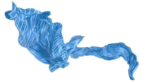 Abstract background of blue wavy silk or satin with metal stripes. 3d renderi Stock Illustration