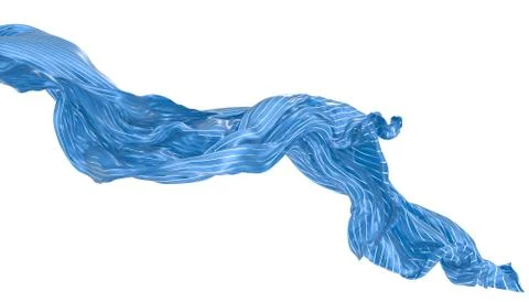 Abstract background of blue wavy silk or satin with metal stripes. 3d renderi Stock Illustration