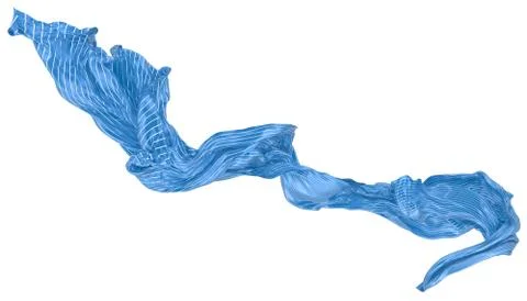 Abstract background of blue wavy silk or satin with metal stripes. 3d renderi Stock Illustration