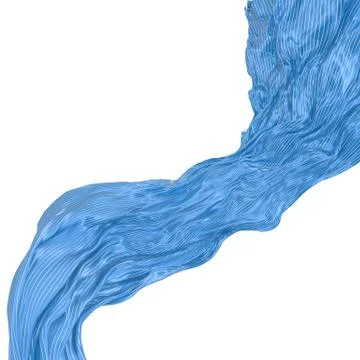 Abstract background of blue wavy silk or satin with metal stripes. 3d renderi Stock Illustration