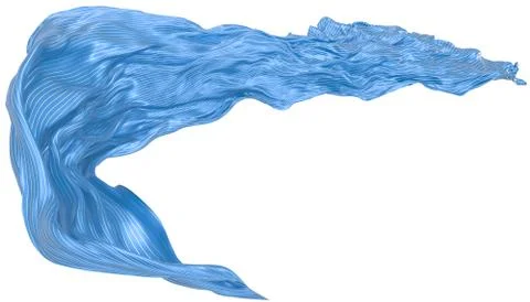 Abstract background of blue wavy silk or satin with metal stripes. 3d renderi Stock Illustration