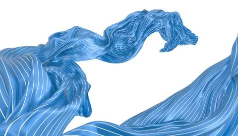 Abstract background of blue wavy silk or satin with metal stripes. 3d renderi Stock Illustration