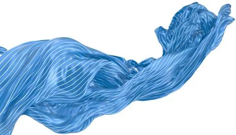 Abstract background of blue wavy silk or satin with metal stripes. 3d renderi Stock Illustration