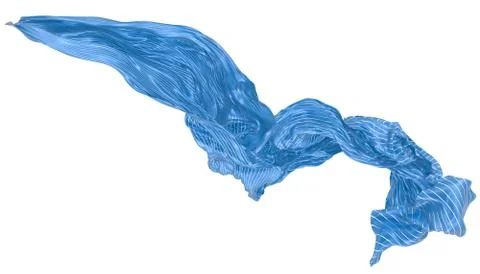 Abstract background of blue wavy silk or satin with metal stripes. 3d renderi Stock Illustration