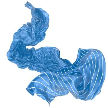 Abstract background of blue wavy silk or satin with metal stripes. 3d renderi Stock Illustration