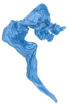 Abstract background of blue wavy silk or satin with metal stripes. 3d renderi Stock Illustration