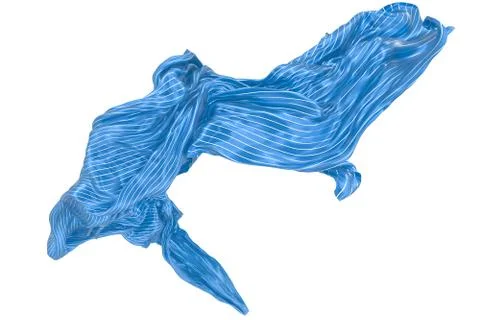 Abstract background of blue wavy silk or satin with metal stripes. 3d renderi Stock Illustration