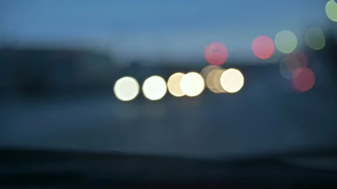 Abstract background blurred view of the lights of oncoming cars on a country Stock Footage 114268820
