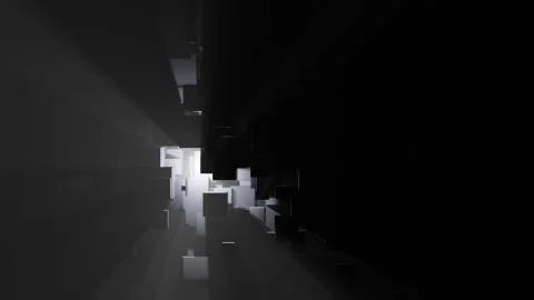 Abstract background of boxes, light rays and fog Stock Illustration