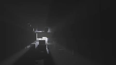 Abstract background of boxes, light rays and fog Stock Illustration