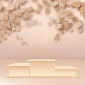 Abstract background with branches and leaves and podium. Vector Stock Illustration