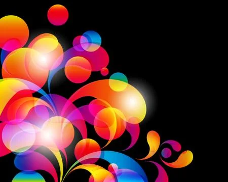 Abstract background with bright circles and teardrop-shaped arches. Illustrazione stock