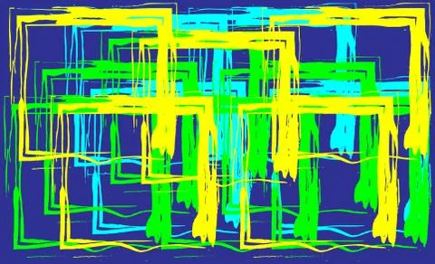 Abstract background bright colored green yellow blue squares on blue backgrou Stock Illustration