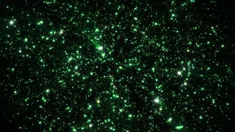 Abstract background of bright green glowing shiny dots of bokeh stars and cir Stock Illustration