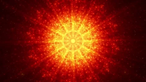 Abstract background with a bright orange sphere of particles emitting rays Stock Footage 267086257
