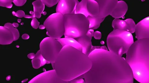 Abstract background with bright purple flying liquid bubbles glowing energy.. Stock Illustration