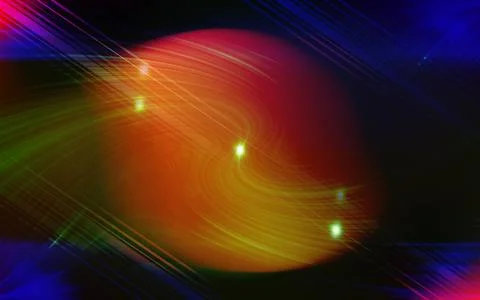 Abstract background with bright red sphere and glowing streaks of light. Illustrazione stock