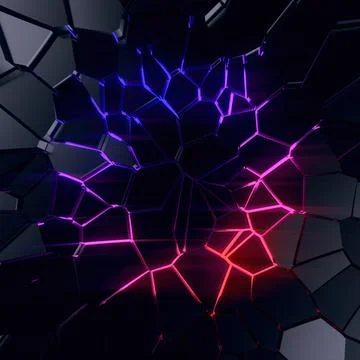 An abstract background with a broken surface and a neon glow. 3d rendering Stock Illustration
