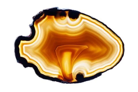 Abstract background, brown agate round slice mineral isolated on white Stock Photos