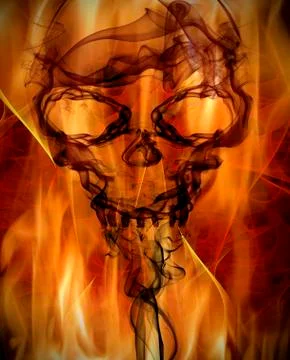 Abstract background with burning flames and smoke skull Stock Illustration