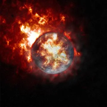 Abstract background of burning planet or sun. Apocalypse. Exploding planet Stock Illustration