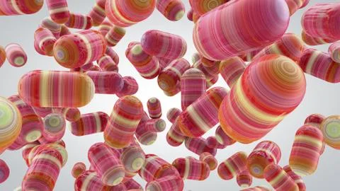 Abstract background with capsules, tablets, 3D rendering, stretched pixels .. Stock Illustration