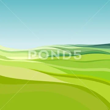 Abstract background of cartoon green fields under a blue sky Stock Illustration