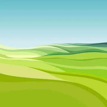 Abstract background of cartoon green fields under a blue sky Stock Illustration