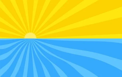 Abstract background with cartoon rays of yellow and blue color. Sun and ocean Stock Illustration