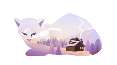 Abstract Background with Cat, Cute House and Trees Animation.  Stock Footage 240290572