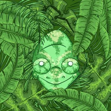 Abstract background with chameleon, insects and plants. Stock Illustration