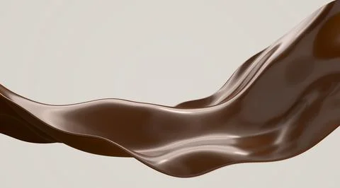 Abstract background with chocolate wave, flying glossy molten texture 3d render Stock Illustration