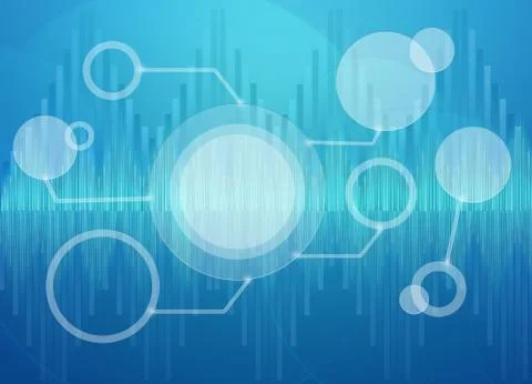 Abstract background circles on blue backdrop wave chart Illustrazione stock