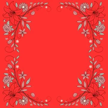 Abstract background with circles frame of roses Stock Illustration
