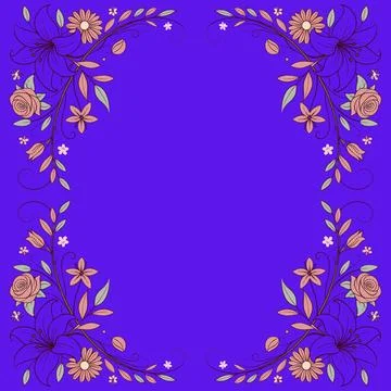 Abstract background with circles frame of roses Stock Illustration