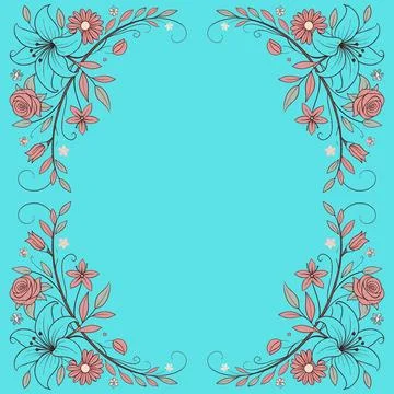 Abstract background with circles frame of roses Stock Illustration