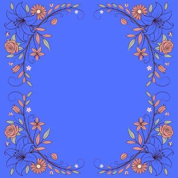 Abstract background with circles frame of roses Stock Illustration