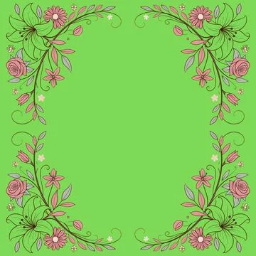Abstract background with circles frame of roses Stock Illustration