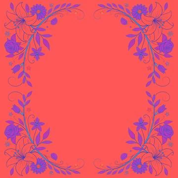 Abstract background with circles frame of roses Stock Illustration