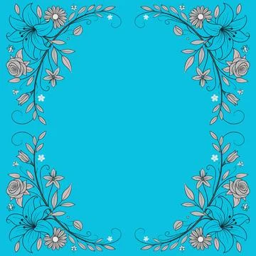 Abstract background with circles frame of roses Stock Illustration