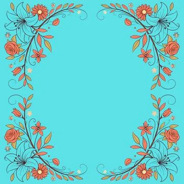 Abstract background with circles frame of roses Illustrazione stock