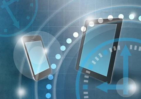 Abstract background with clock. phone and tablet 스톡 일러스트