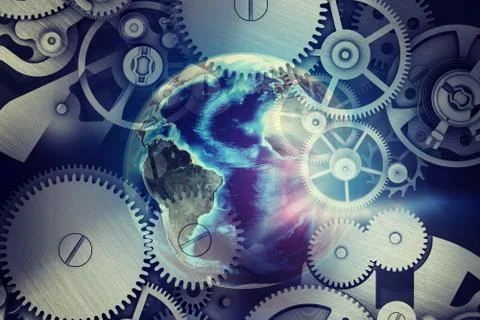 Abstract background with clockwork and globe model Stock Illustration