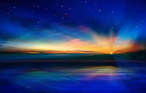 Abstract background with clouds and golden sea sunrise Ilustração Stock