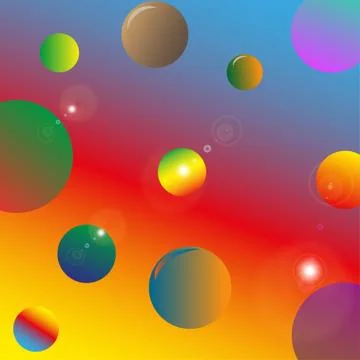 Abstract background with cluster of spheres. Multicolored bubbles on a blue-o Illustrazione stock