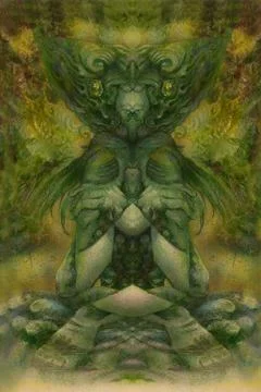 Abstract background collage with psychedelic motive in green tones Stock Illustration