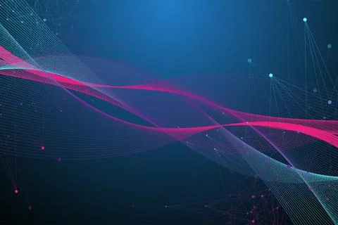 Abstract background with a colored dynamic waves, line and particles. Wave flow Illustrazione stock